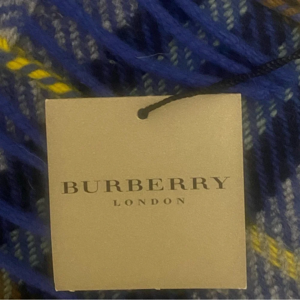 Burberry Blue and brown Plaid Scarf with Fringe 60 x 20 inch NWT